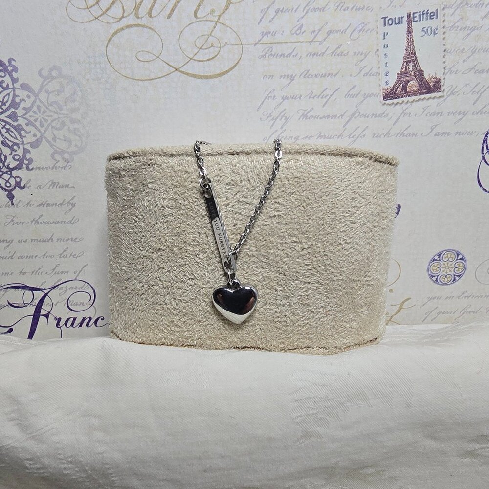 Silver-Tone Chain Necklace with Heart Pendant – K14 Marked Chain & Steel Charm